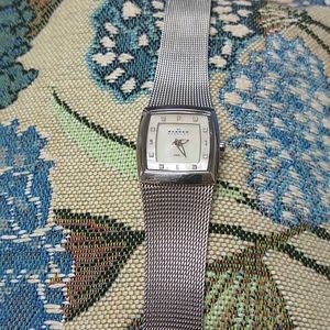 Skagen MOP square face w diamond accents watch